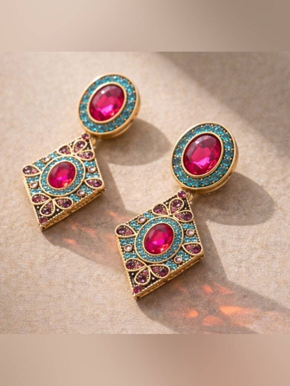 Vintage-Inspired Multicolor Crystal Stud Earrings
